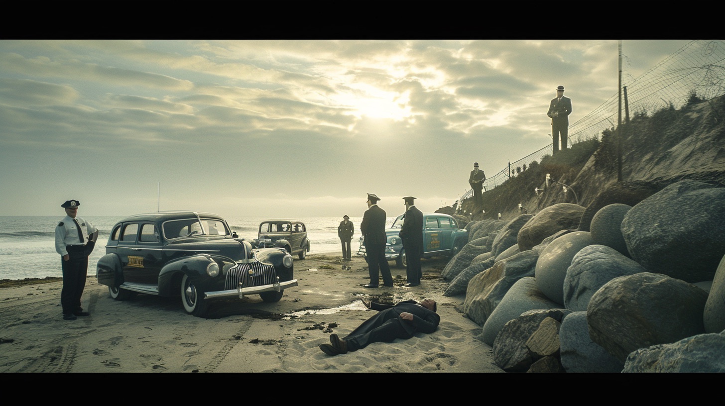 A recreated scene of the Somerton Beach discovery in 1948